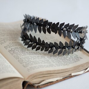 Gothic wedding headpiece, Black double leaf tiara, Gothic wedding bride hair accessories MARIA image 3