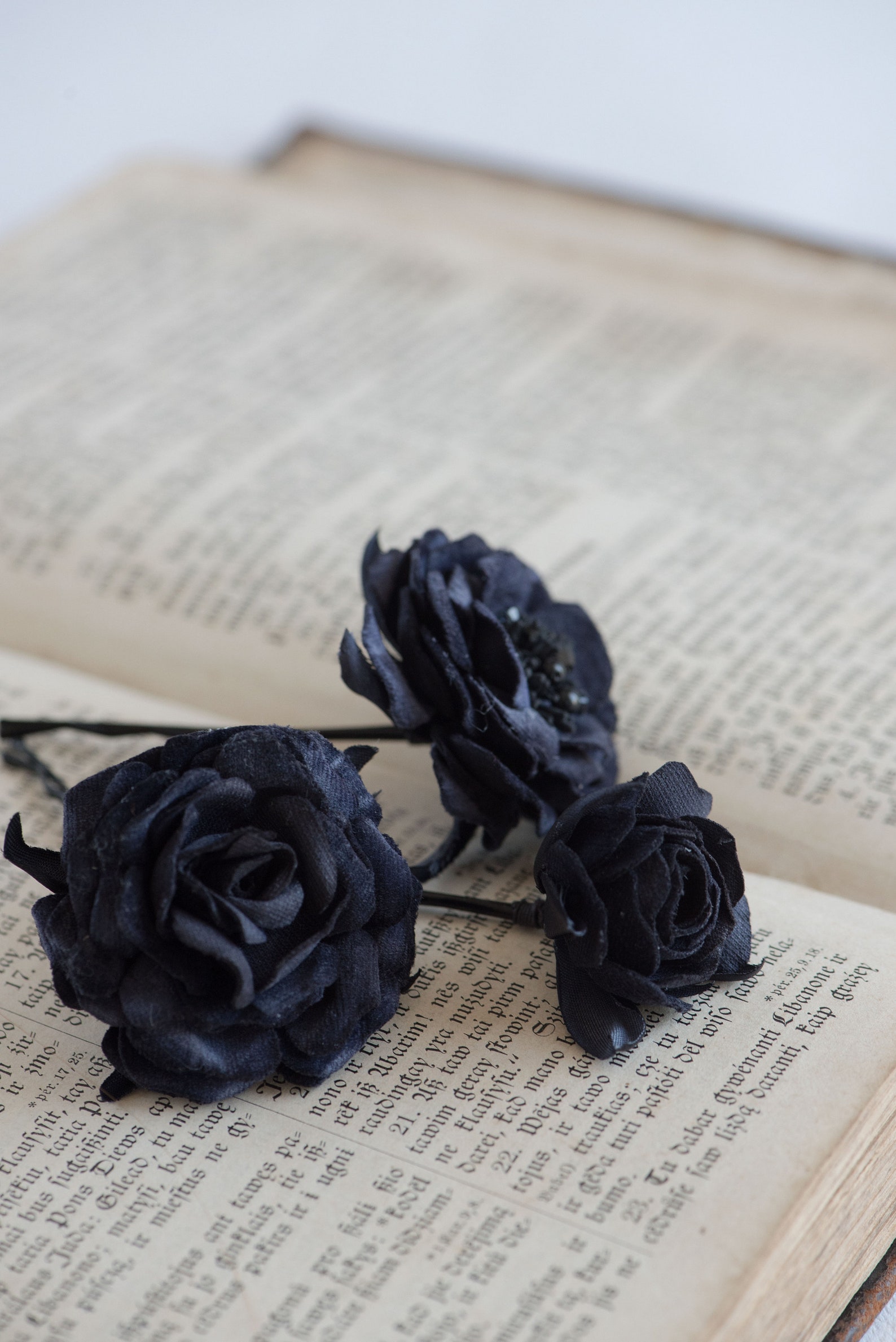 Black Rose Hair Clips Gothic Hair Accessory Black Flower Etsy
