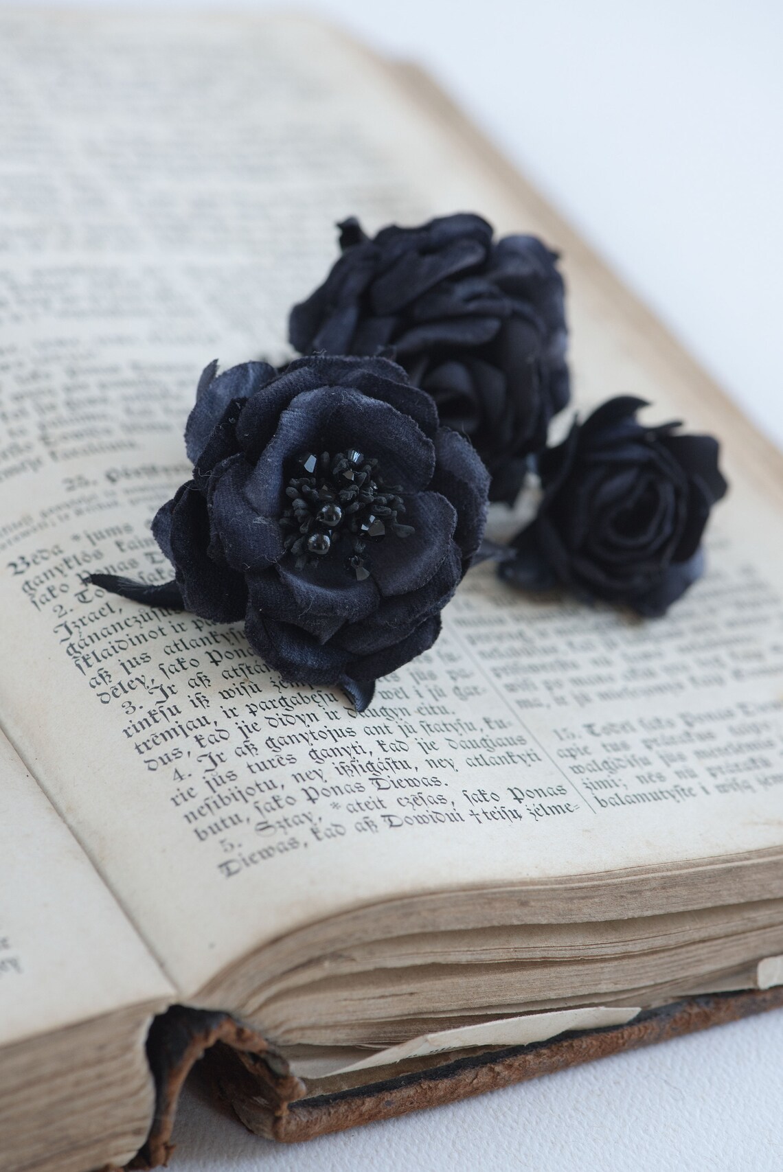 Black Rose Hair Clips Gothic Hair Accessory Black Flower Etsy
