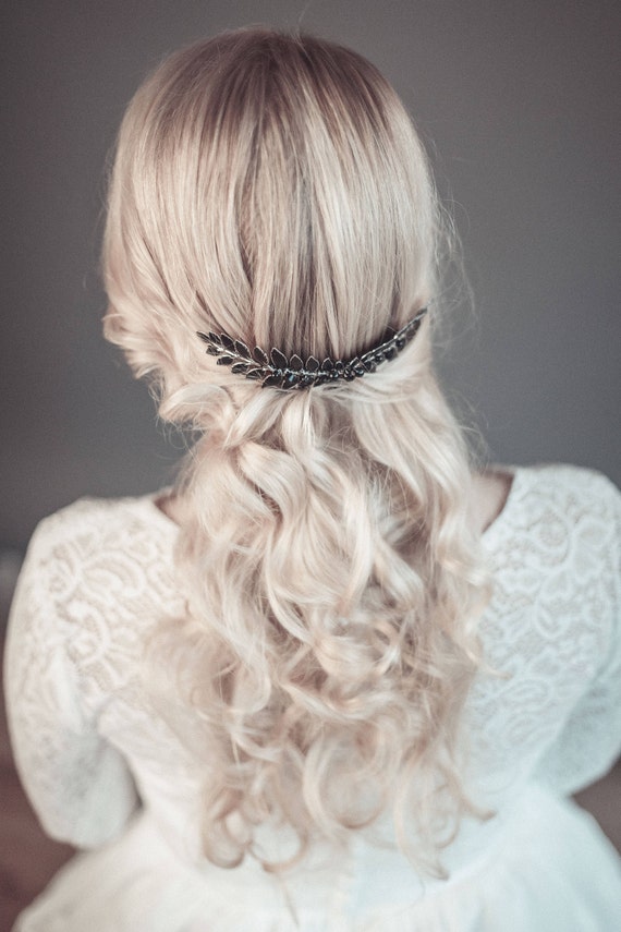 Black Hair Comb Goth Bridal Hairpiece Black Hair Accessory Etsy