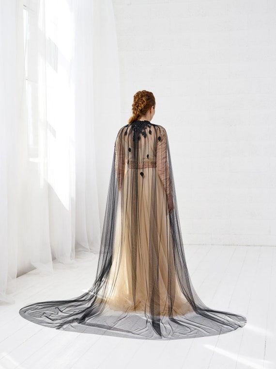 black bridal cape