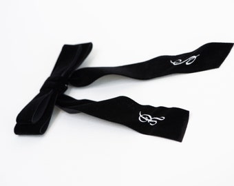 Personalized black velvet ribbon hair bow, Monogrammed hair bow, Hair accessories bridesmaids gift