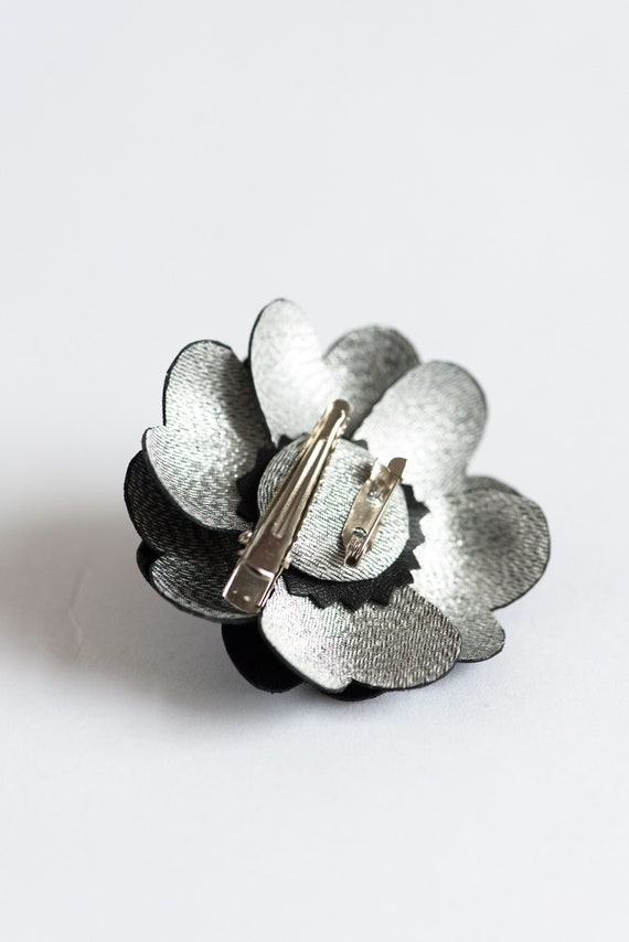 offbeatstyleshop Black Camellia Flower Pin, Leather Camellia Brooch Lapel Pin