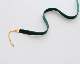 Velvet choker emerald green, Thin velvet choker necklace, Gift for teens