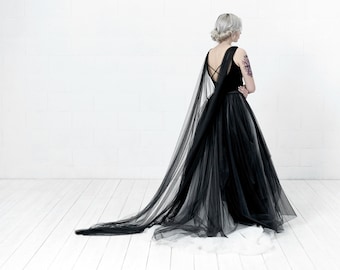 Custom color bridal cape, Gothic black wedding cape - FLOOR