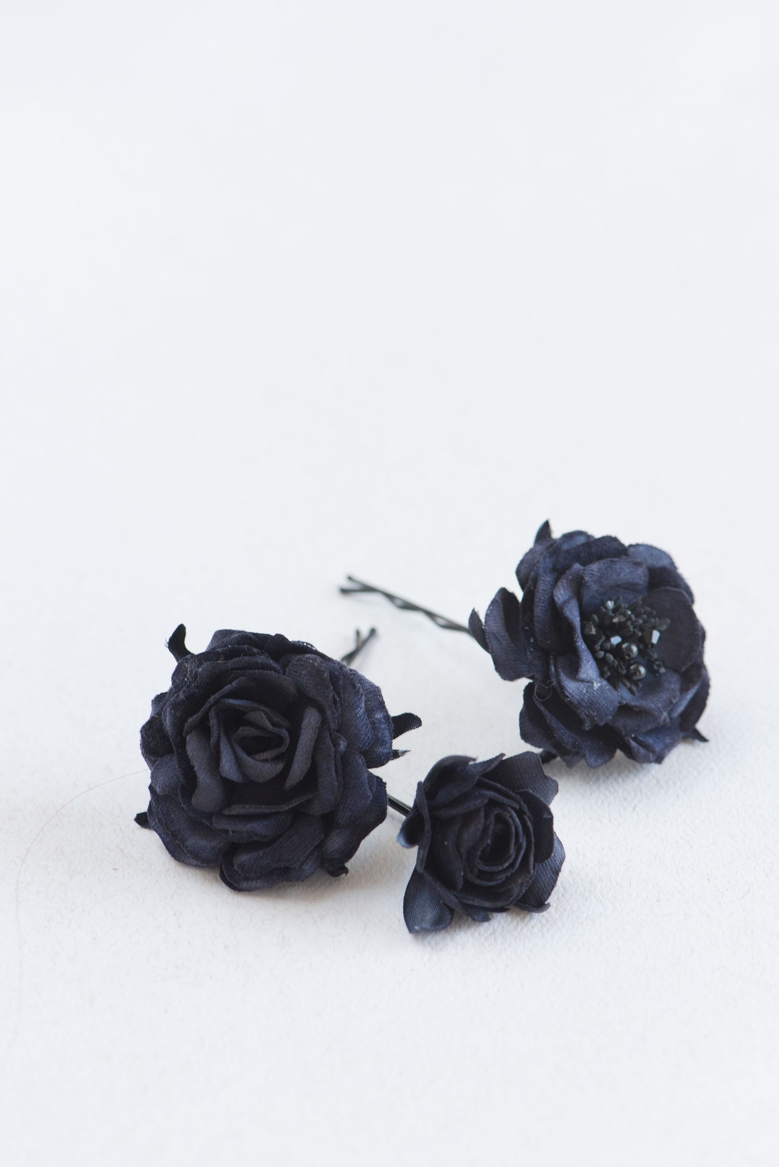 Black Rose Hair Clips Gothic Hair Accessory Black Flower Etsy