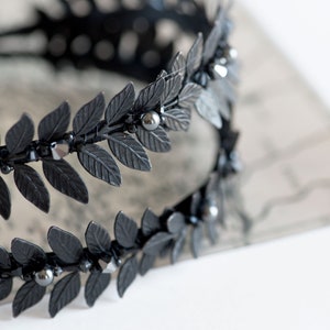 Gothic wedding headpiece, Black double leaf tiara, Gothic wedding bride hair accessories MARIA image 7