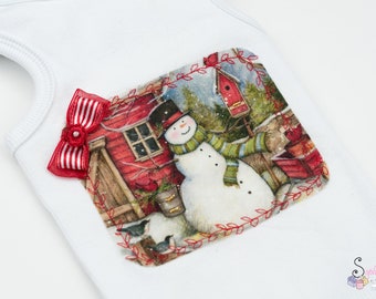 Christmas Dog Top: Holiday Pet Clothes with Snowman Appliqué