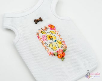 White Puppy Applique Dog Tank: Cotton Pet Shirt