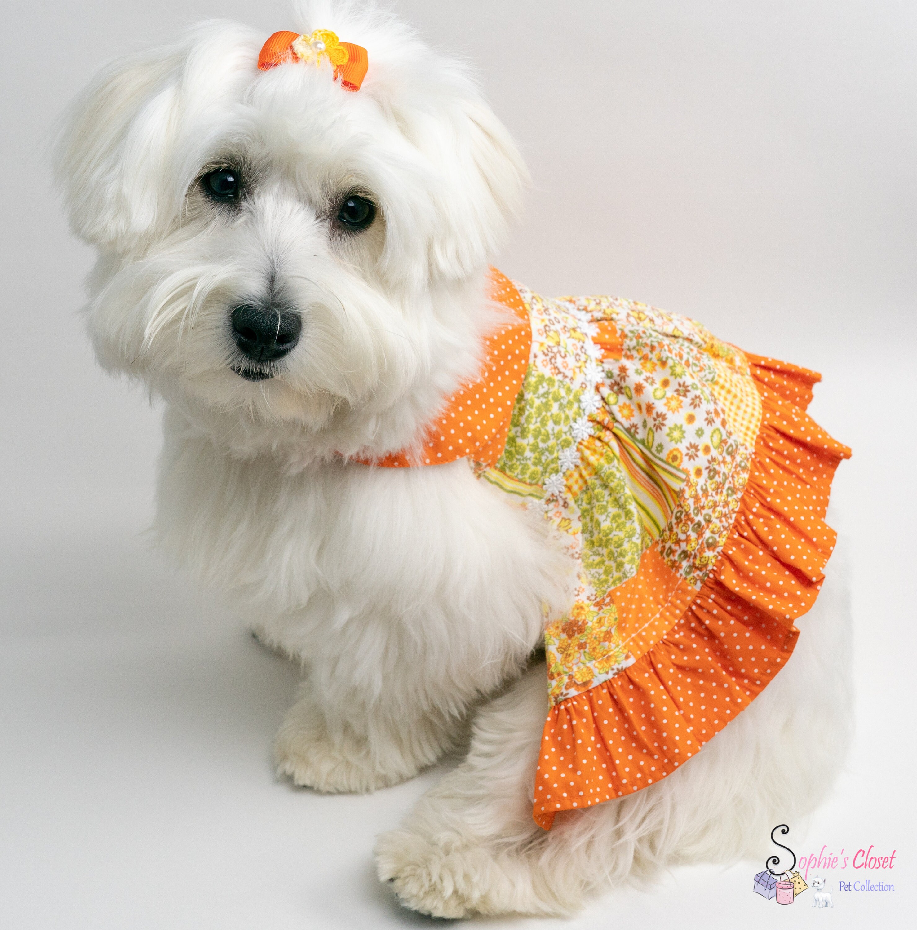 orange dog dress Orange Camper Print Air Mesh Ruffled Harness Dress By Spoiled Dog Designs Camper Print Dress XX-Small