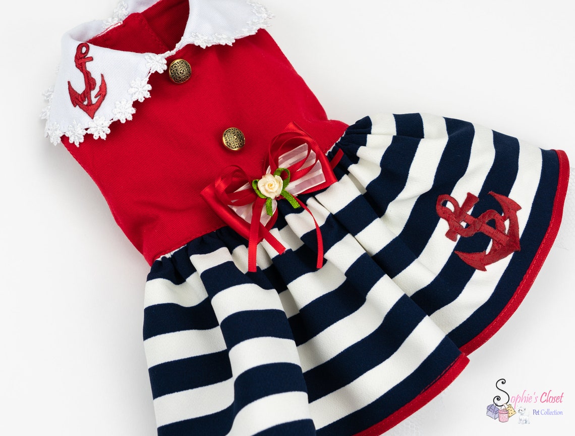 Red Nautical Dog Dress Pet Dress Pooch Dress Apparel Cat Etsy