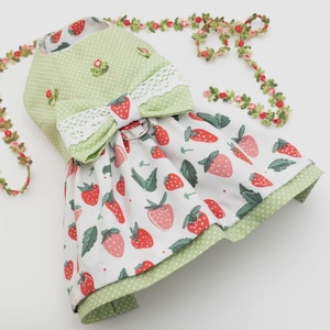 Strawberry Dog Dress: Cotton Pet Harness with Bow
