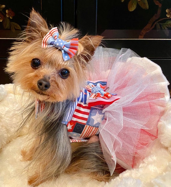 4th of July Dog Harness Dress: Patriotic American Flag Tutu Outfit