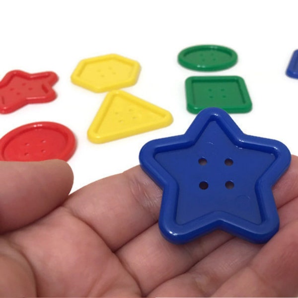 Jumbo Buttons for Kids, Multicolor, Shaped Buttons for Sorting and Lacing Activities, Extra Large Craft Buttons for Sewing, Big Hole Buttons