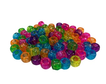 Rainbow Glitter Pony Beads, Sparkle Kandi Beads, Kawaii Pony Beads for Kids Craft, Jewelry Making, Bracelets, Necklaces, Earrings, Keychains