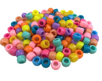 Bright Pastel Pony Beads, Rainbow Mixed Beads, Craft Beads Supplies, Classic Pony Beads for Jewelry Making, Classroom Beading Supply