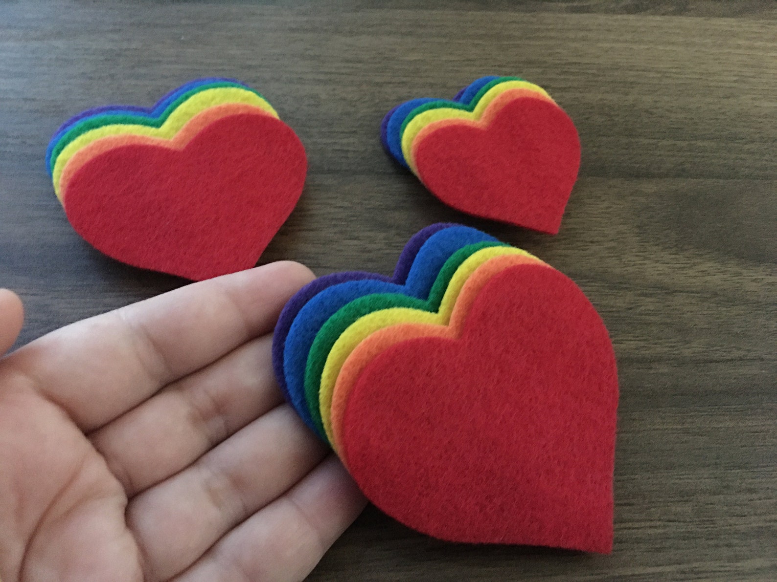 Pack of 18 Felt Hearts in Rainbow Colors 3 different sizes Etsy