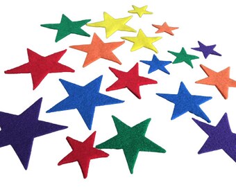 Pack of 18 Felt Stars in Rainbow Colors, 3 different sizes, Stars for Decorations, Arts and Crafts for Kids, Sewing, Scrapbook Embellishment