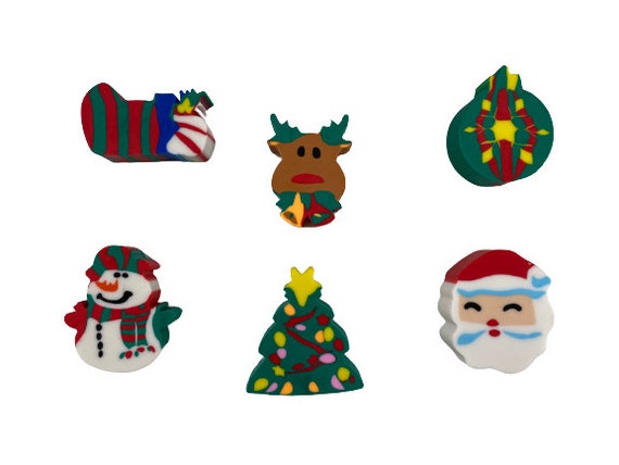 Pack of 6 Christmas Erasers for Kids Xmas Tree Santa Snowman 