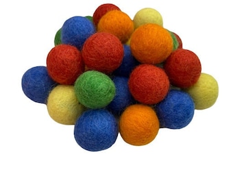 Pack of 15 Wool Felt Balls, 1 inch, Felt Pom Poms, Wool Balls, Rainbow Colors, Montessori Sorting Toy, Kids Crafts, Preschool Sensory Bins