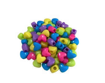 Bright Heart Pony Beads, Heart Beads for Valentine Crafts, Jewelry Making, Kids Beading, Fine Motor Activities, Sorting Math Counters
