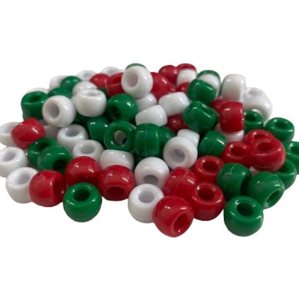 Christmas Bead Mix, Christmas Pony Beads, Red Green White Craft Beads for Xmas Friendship Bracelets Jewelry Necklace Making DIY Crafts