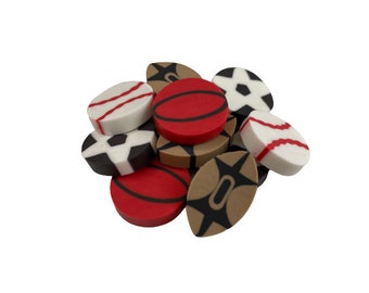 Mini Sports Ball Erasers for Kids, Football, Basketball, Soccer, Baseball School Reward Erasers, Game Prizes, PE Teacher Gift, Math Counters