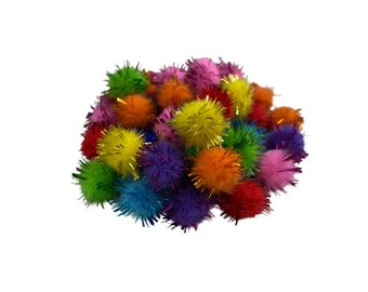 Assorted Tinsel Pom Poms, Colorful Pompoms for DIY Art Projects, Sparkly Decorative Poms for Kids Crafts Activities, Party Decorations