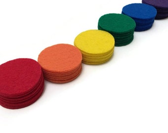 Rainbow Craft Felt Circles, Pack of 25 pieces, 1.5 inches, Choose your Colors, Red, Orange, Yellow, Green, Blue, Purple