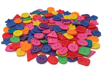 Pack of 32 Colorful Buttons for Sorting and Counting, Shaped Buttons for Crafts and Sewing Projects for Kids