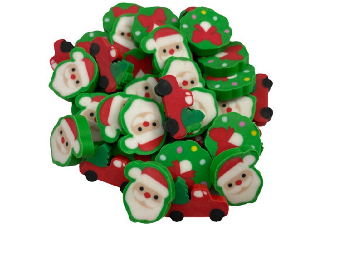 Mini Christmas Erasers for Kids, Xmas Trees, Santas, Wreaths, Classroom