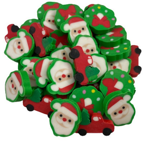 Mini Christmas Erasers for Kids, Xmas Trees, Santas, Wreaths, Classroom Rewards, Sorting Math Counters, Holiday Party Favors, Gift Filling