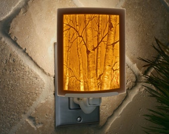 Birch Tree Night Light - Porcelain Lithophane aspen, nature, tree, forest, woods themed wall plug in accent light