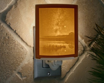 Night Light - Porcelain Lithophane "Milky Way" astronomy, sky, galaxy, night sky themed wall plug in accent lamp