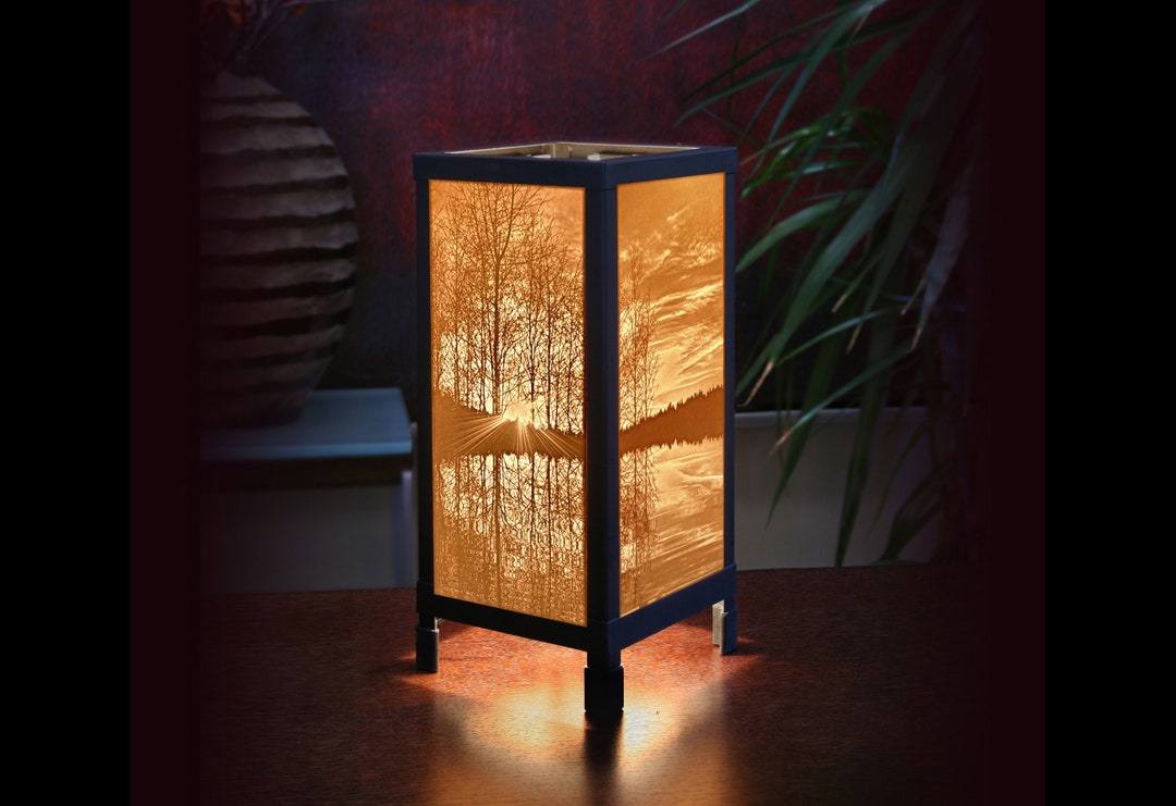 Lithophane Lamp lakeshore Sunset Porcelain Luminaire Lakeside, Lake