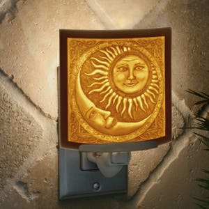 Sun and Moon Night Light -  Porcelain Lithophane; mystical, whimsigoth, celestial themed wall plug in accent lamp