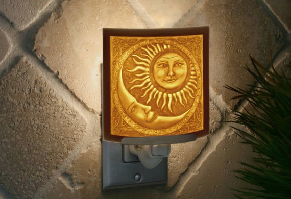 Sun and Moon Night Light - Porcelain Lithophane; mystical, whimsical, celestial themed wall plug in