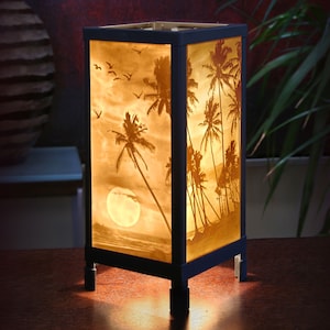 Tropical Lithophane Lamp - Porcelain Luminaire Accent Lamp &quot;Tropical Sunset&quot; beach, tropics, ocean themed tabletop decor lamp