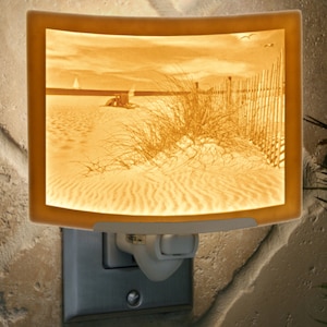 Balmy Beach Night Light - Porcelain Lithophane  coastal, nautical, seashore themed wall plug in accent lamp