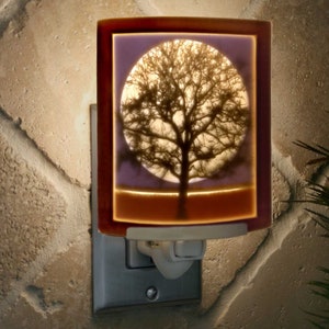 Moon Night Light - Colored Porcelain Lithophane  "Midnight Moon" tree, moon, nightime nature moon themed wall plug in accent light