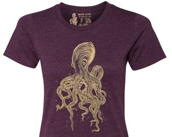 Women's Octopus T Shirt, Ocean Lover Tshirt, Cool Beach T-Shirt