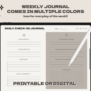 Minimal Digital Gratitude Journal, Daily Reflection Check-In, iPad Digital Planner, Printable Journal