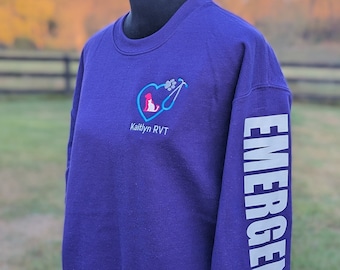 Vet Tech Crewneck Sweatshirt with Sleeve Wording, Vet Assistant Pullover, Vet Med Christmas Gift, Veterinarian Apparel, RVT Sweatshirt,