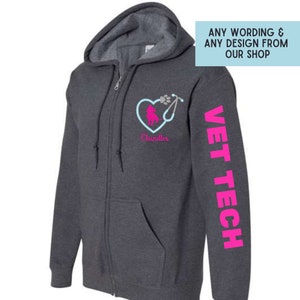 Full Zip Hoodie Vet Tech Jacket, Vet Tech Sweatshirt, RVT Gift, Vet Assistant Shirt, Vet Tech Week, Veterinary Pullover, Dog Sweatshirt, LVT