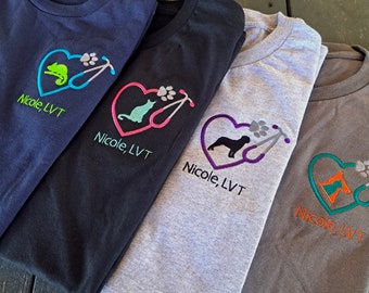 Vet Assistant Tshirt, Vet Tech Tee, Emergency Vet, Vet Tech Gift, Vet Receptionist, RVT, CVT, Vet Accessories, Veterinarian,  Personalized
