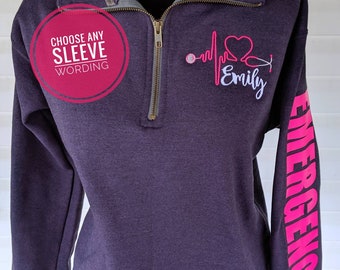 Nurse Pullover With Sleeve Design, Nursing Student Sweatshirt, Stethoscope Pullover, Emergency Room Nurse, Medical Assistant, RN Gift