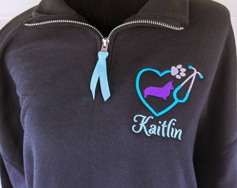Personalized Vet Tech Pullover, Embroidered Animal Design, Veterinary Gift