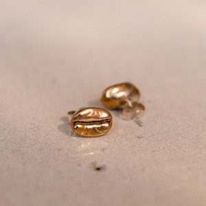 Brass Handmade Coffee Bean stud Earrings, Mothers Day gift, barista, coffee lover, gift for him, gift for her, Valentines Day