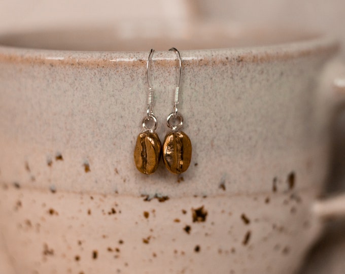 Brass Coffee Bean Drop Earrings, Gift for Her, Coffee Earrings, Coffee Bean Earrings, handmade earrings, Christmas gift