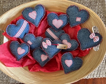 Farmhouse Heart Bowl Fillers Set of 12, Farmhouse Decor, Patriotic Tiered Tray Decor, Handmade Hearts